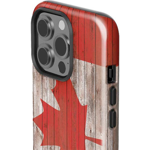Canadian Flag Dark Wood iPhone 14 Pro Impact Case